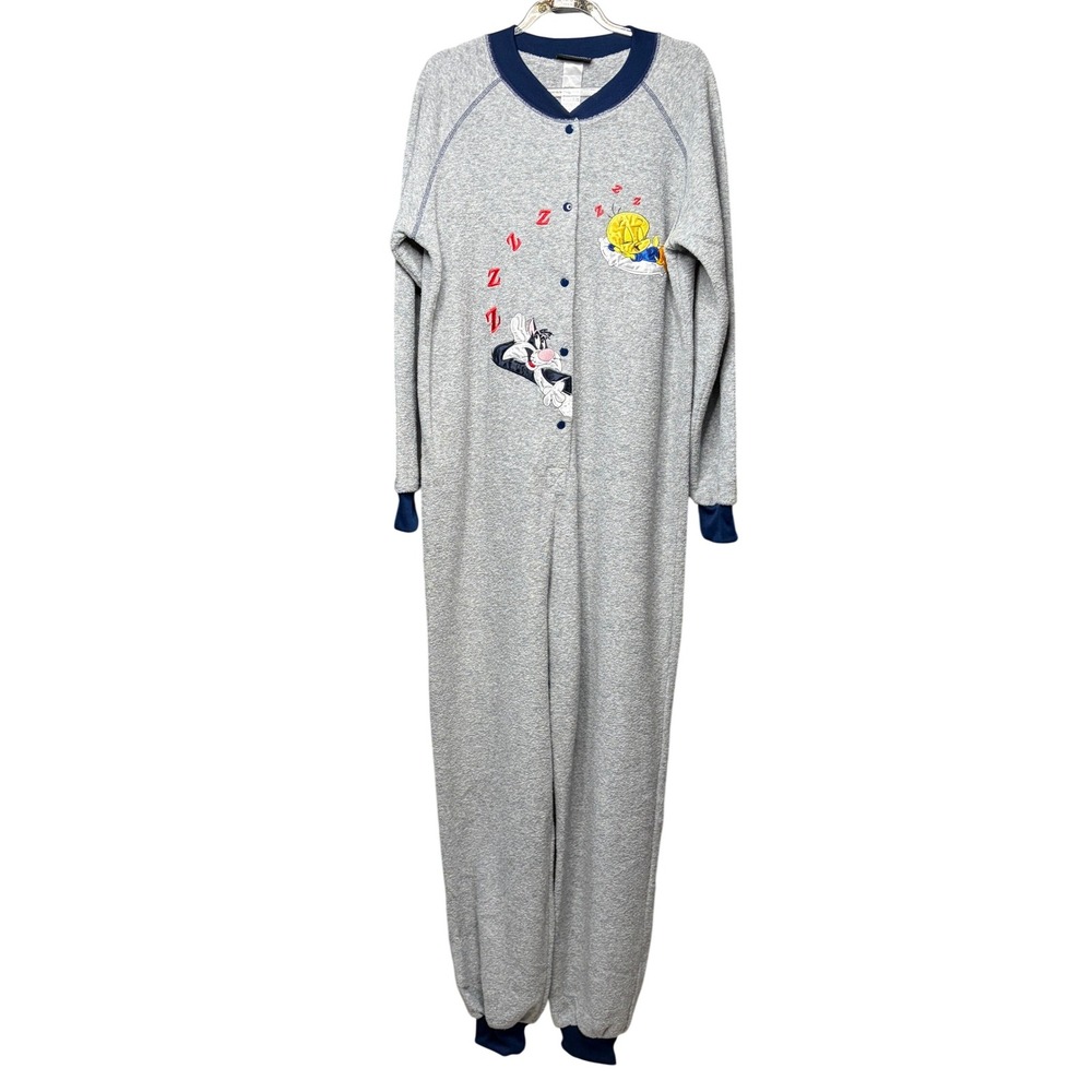 Vintage Y2K Looney Tunes One Piece Pajama Bodysuit Women S Tweety Sylvester Gray